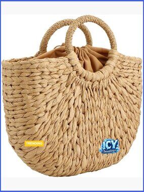 Hand-Woven Straw Tote Bag Summer Beach Bags Retro Travel